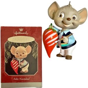 1998 Hallmark Keepsake Feliz Navidad Mouse Christmas Tree Ornament w Box Holiday